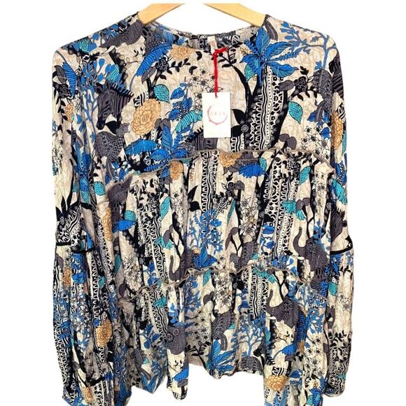 NWT Anthro Raga Top Sz Small Safari Sunrise Ruffle Oversize Tiered Jungle Animal - Picture 4 of 8